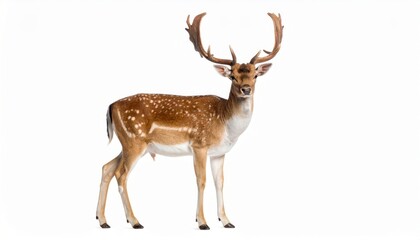 Fototapeta premium Wild deer over white background, no shadow