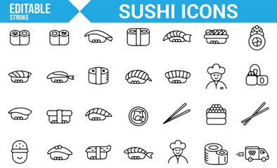 Sushi Dish Icon Collection | Editable Japanese Food Symbols for Graphic Design