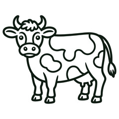 Cartoon Cow Line Drawing Black and White Farm Animal Illustration for Kids Coloring Page
