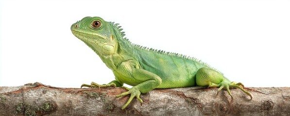 Naklejka premium Green Lizard on Branch Isolated