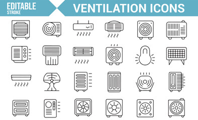 Editable Set of Air Conditioning and HVAC Icons | Symbols for Home and Industry