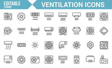 Icon Collection for Air Ventilation and AC Systems | Editable HVAC Symbols