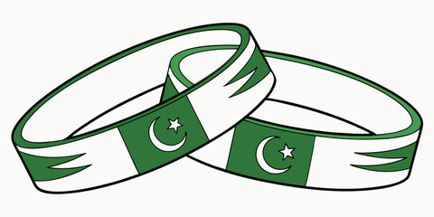 14 august , Green and white color Pakistan flag wristband isolated on white background vector illustration
