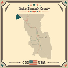 Large and accurate map of Bannock County, Idaho, USA with vintage colors.