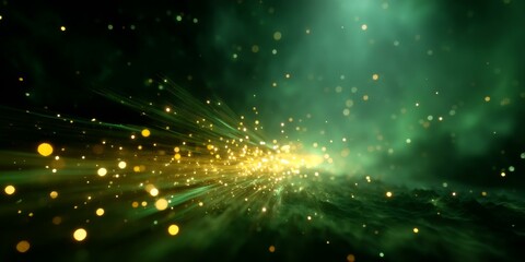 Abstract Green and Gold Spark Explosion Background
