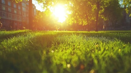 Grass with Building and Sunlight
