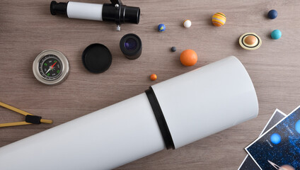 Concept of studying planets with telescope material and planets
