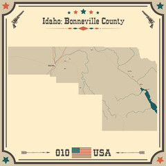 Large and accurate map of Bonneville County, Idaho, USA with vintage colors.