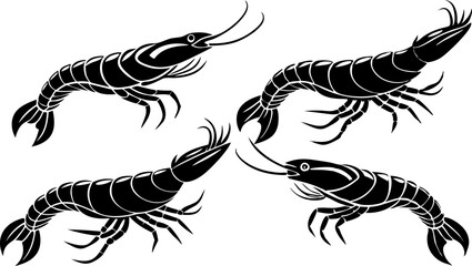 Vector silhouette of a couple of shrimps on a white background. Symbol of ocean animal