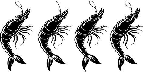 Vector silhouette of a couple of shrimps on a white background. Symbol of ocean animal