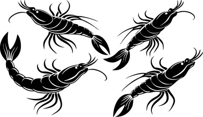 Vector silhouette of a couple of shrimps on a white background. Symbol of ocean animal