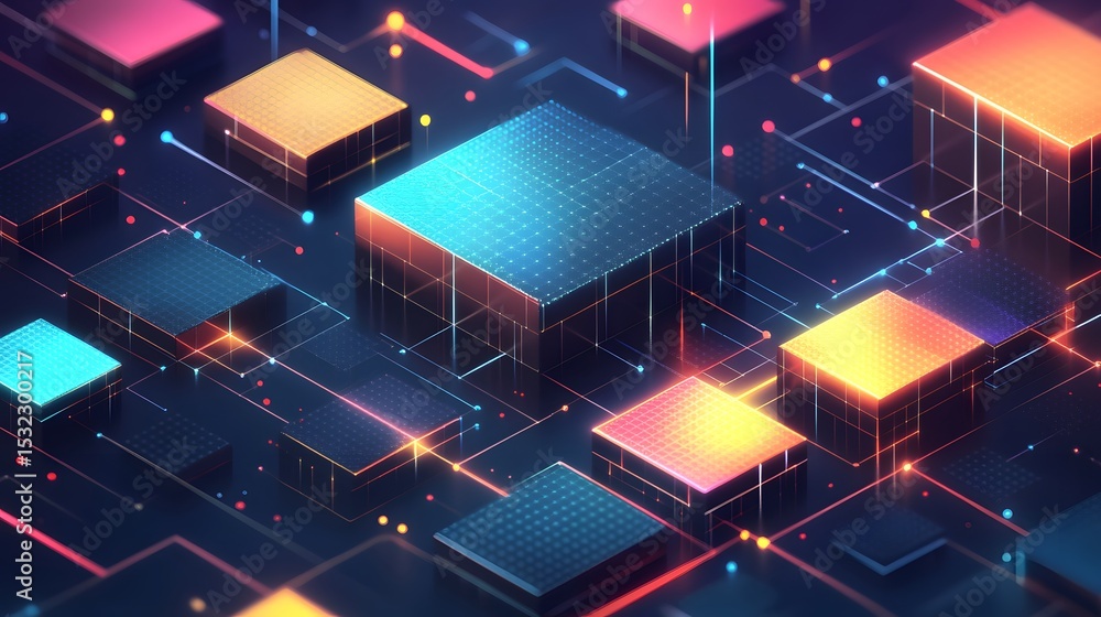 Poster abstract geometric shapes with glowing lines and points.