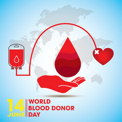 Fototapeta premium Blood donation illustration concept with blood bag. Vector illustration on the theme of World Blood Donor day observed each year on June 14th.