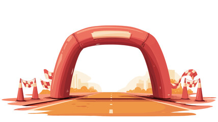 A digital illustration depicting a large red inflatable archway, typical of a finish line at a race or sporting event. The arch is rendered in a stylized, almost cartoonish manner with smooth