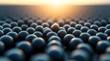 Obraz premium Abstract Dark Sphere Field Sunset Background, Unique 3D Rendering