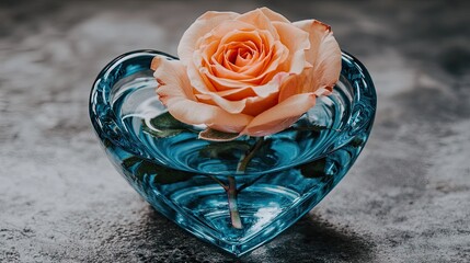 Peach Rose in Blue Heart Vase Still Life