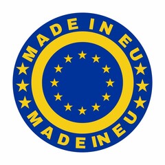 European Union flag button, Stamp made in EU, label of made in EU, logo made in the EU, EUROPEAN UNION flag, Eu flag , tag, seal, icon, stamp, label, logo for EU products, for packaging 