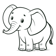 Cute Cartoon Elephant Line Art Illustration Adorable Elephant Drawing for Coloring Book

