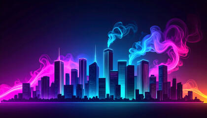Fototapeta premium Artistic Nighttime Cityscape with Vibrant Neon Lights and Smoke