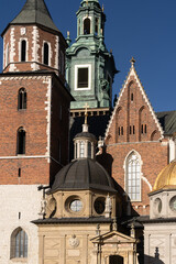 Krakow, Poland: Exterior veiw of the Krakow Wawel cathedral in the historic old town in Poland on a sunny winter day.