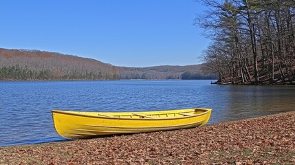 Yellow Boat on Lake Shore