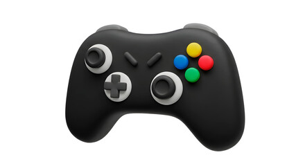 Black Video Game Controller with Colorful Buttons Isolated
