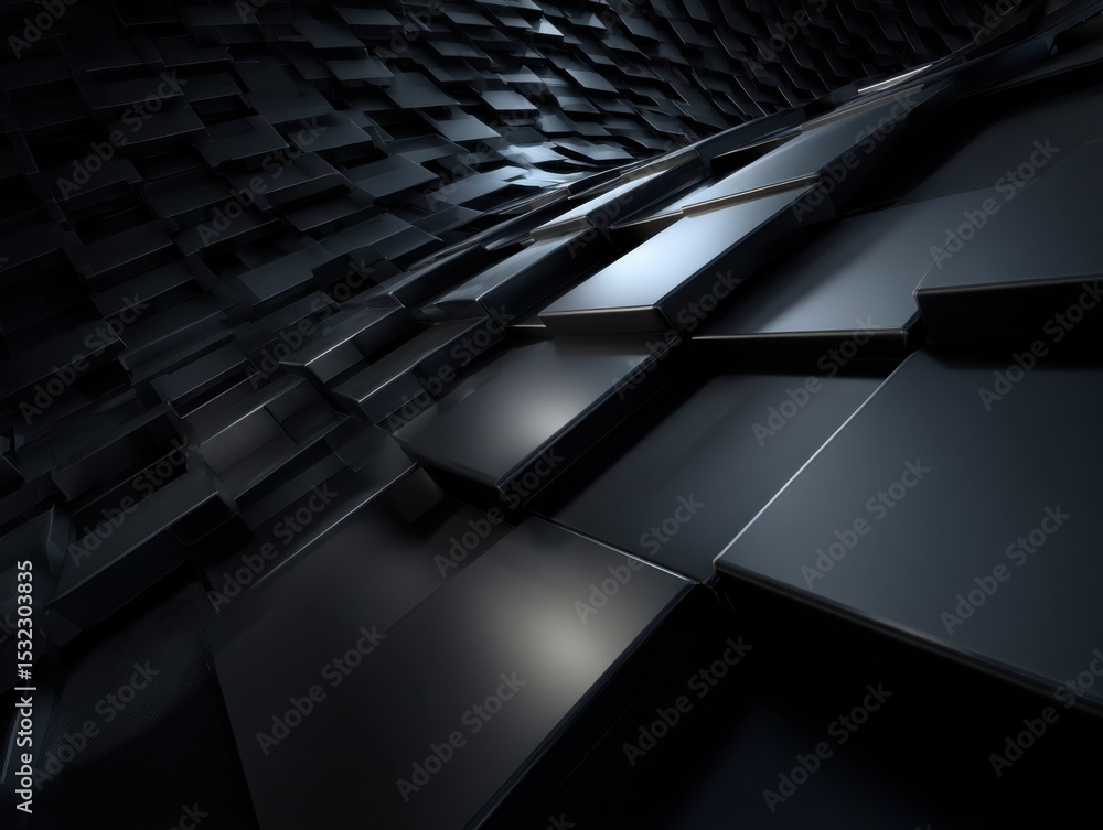 Poster abstract geometry: a mesmerizing, dynamic composition of dark, overlapping geometric shapes creates 