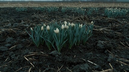 White Flower Field in Soil