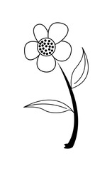 Beautiful flower with with leaves line art isolated on white background - vector illustration