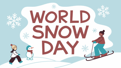 Fun And Colorful World Snow Day Illustration With Children Playing In Snow, Sledding, And Winter Trees For Holiday And Seasonal Design