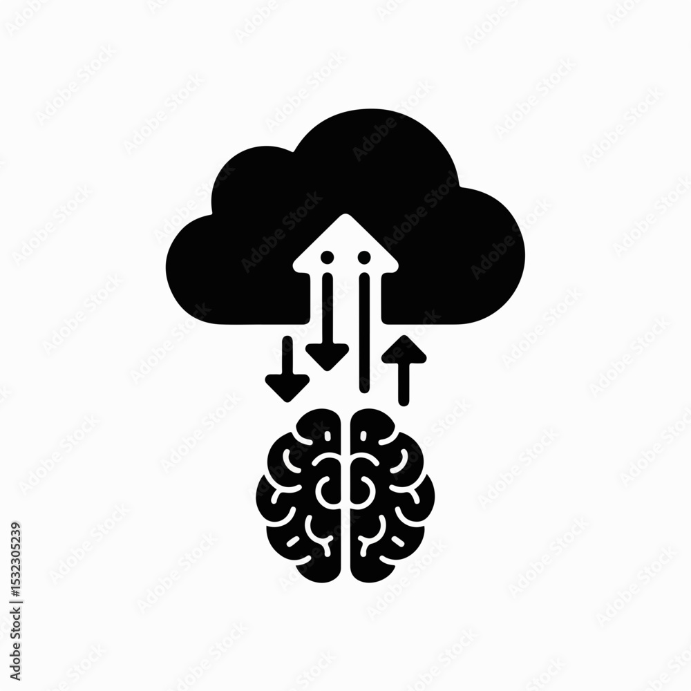 Poster silhouette of robotic handcomputer cloud, vector and vector illustraction