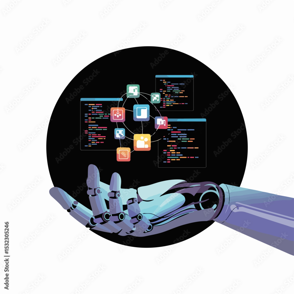 Poster silhouette of robotic handcomputer cloud, vector and vector illustraction