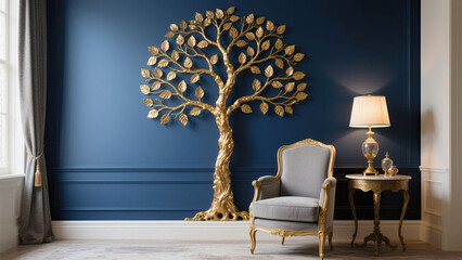 Golden Tree Elegance Interior Design Home Decor Art Concept