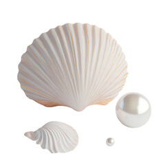Elegant seashells and pearls composition on black background representing coastal beauty and luxury