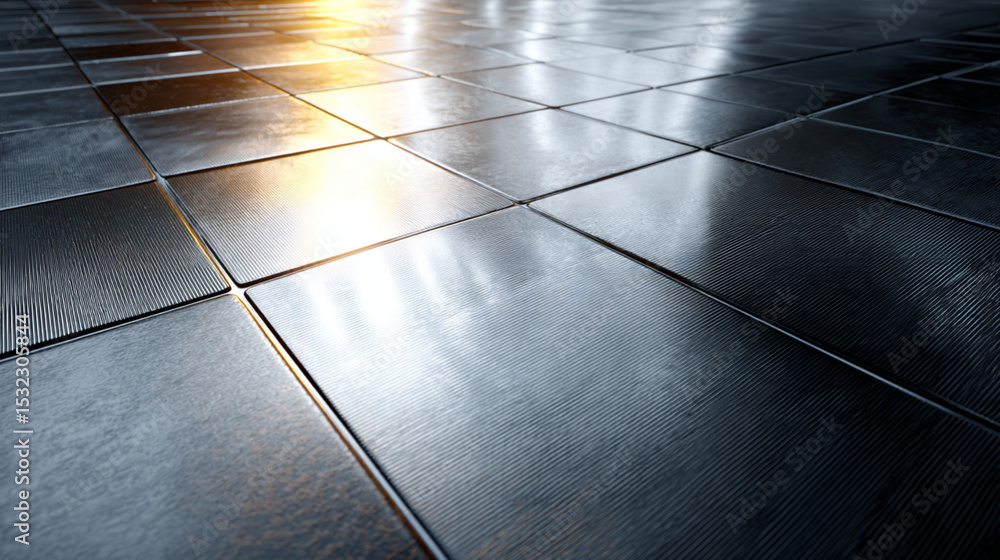 Poster shiny metal floor tiles texture background with reflections for interior and design concepts