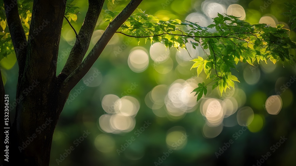 Poster serene spring maple tree branch sunlight bokeh