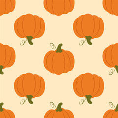 Autumn seamless pattern with orange  pumpkins. Vector illustration. Isolated on white background. Fall harvest, Thanksgiving wallpaper