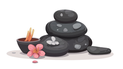 A digital illustration depicting a stack of three dark grey, almost black, smooth stones, characteristic of those used in spa treatments.  The stones exhibit subtle variations in tone and texture,