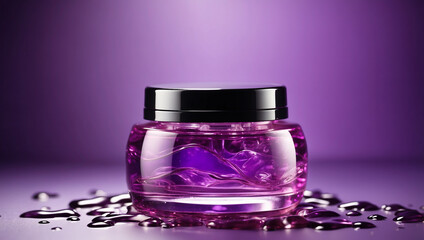 Clear Purple Gel Cosmetic Liquid in a Transparent Container