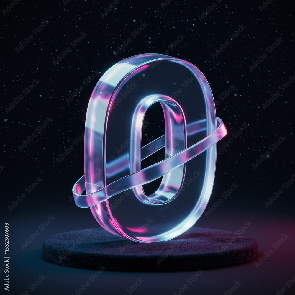 Poster 3d rendered number zero with vibrant neon lighting in a space-themed setting. abstract, futuristic d