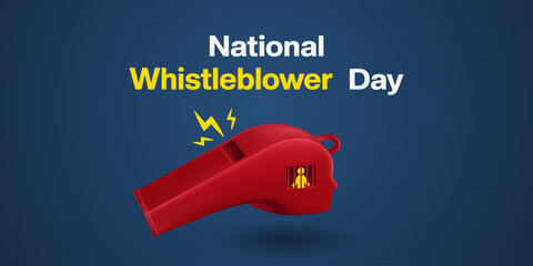 July 30 is National Whistleblower day. Whistle and people icon. Great for posters, banners and social media. Dark background.