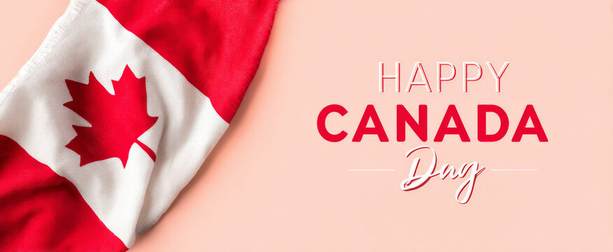 Happy Canada Day Celebration with Red Canadian Flag and Maple Leaf Symbol