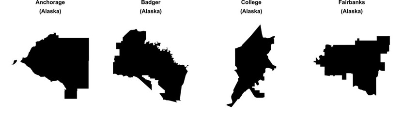 Anchorage, Badger, College, Fairbanks outline maps