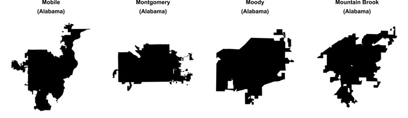 Fototapeta premium Mobile, Montgomery, Moody, Mountain Brook outline maps