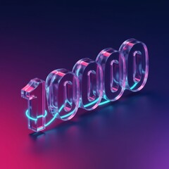 1000 followers graphic with neon light connecting digits in a studio setting. Transparent numbers with a neon light trail for social media use.