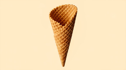 A waffle cone, typically used for serving ice cream. It's elongated and slightly curved, with a textured, crisscross pattern on its surface.