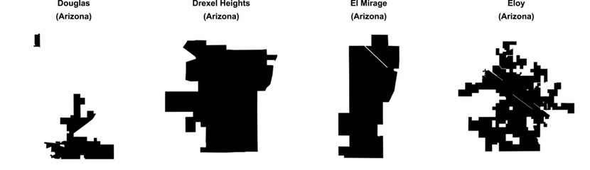 Douglas, Drexel Heights, El Mirage, Eloy outline maps