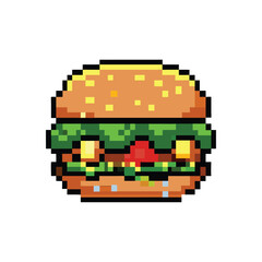 Delicious pixel-art hamburger fast food illustration