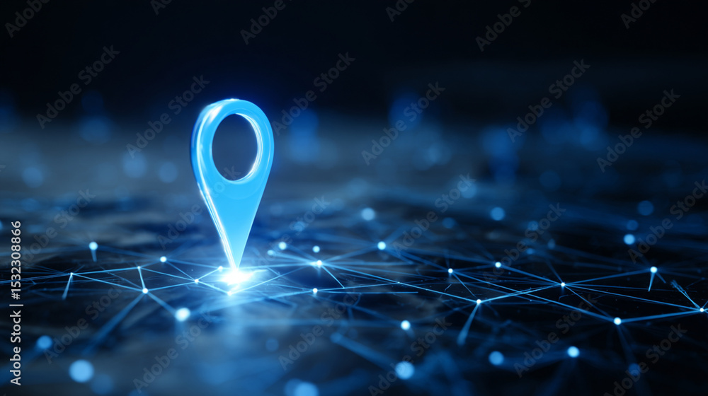 Poster location pin gps navigation map pointer destination address route technology digital network blue li