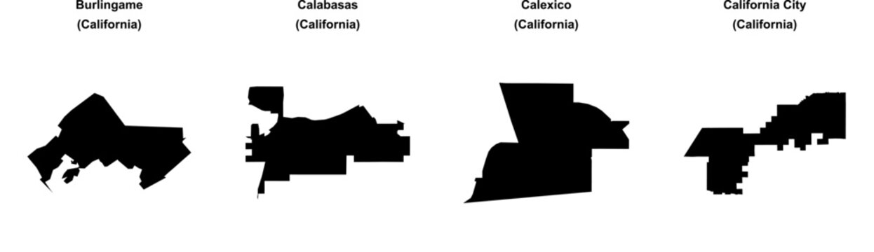 Burlingame, Calabasas, Calexico, California City outline maps